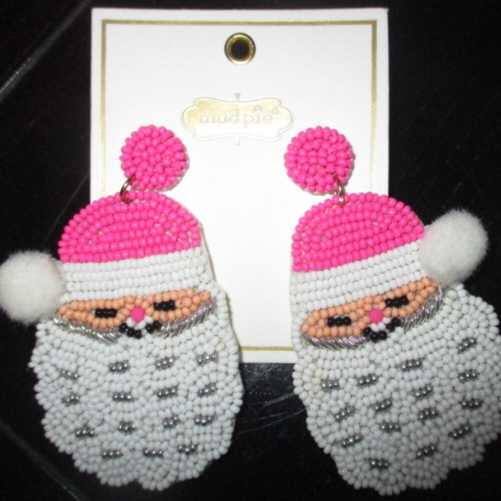 Mudpie pierced Santa earrings in Pink